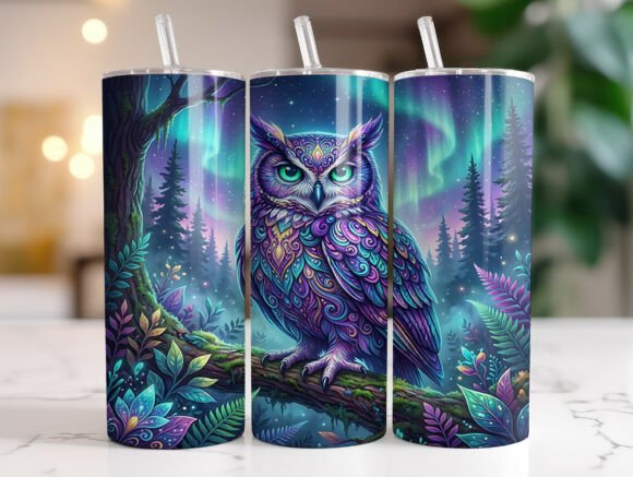 Aurora Owl Northern Lights Tumbler Wrap