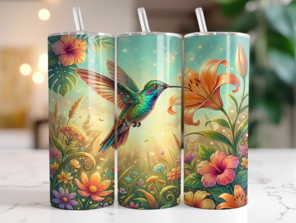 Colorful Hummingbird Floral Tumbler Wrap