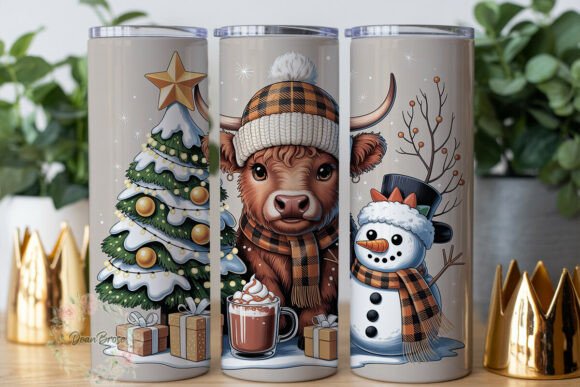 Cozy Winter Highland Cow Snowman Tumbler