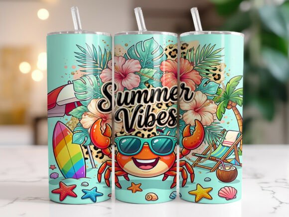 Crab Hibiscus Summer Vibes Tumbler Wrap