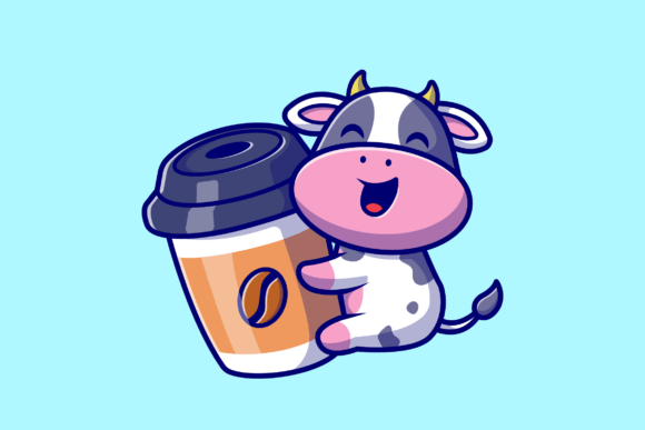 Cute Cow Hug Coffee Cup Cartoon