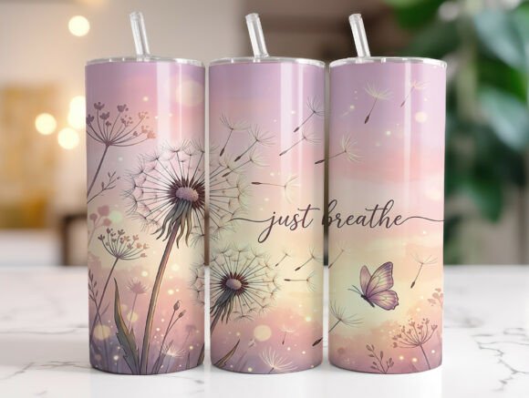 Dandelion Just Breathe Quote Tumbler PNG