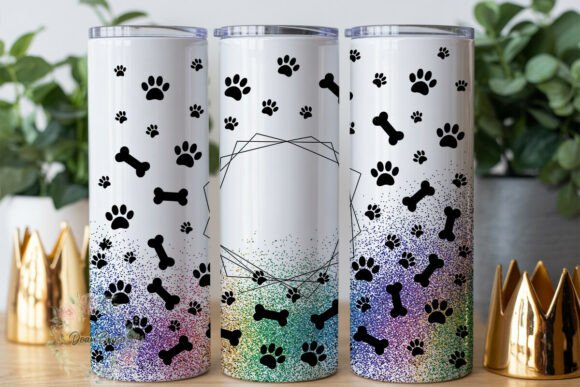Dog Paw Bone Glitter Tumbler Wrap PNG