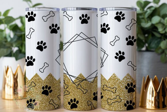Dog Paw Gold Glitter Tumbler Wrap PNG