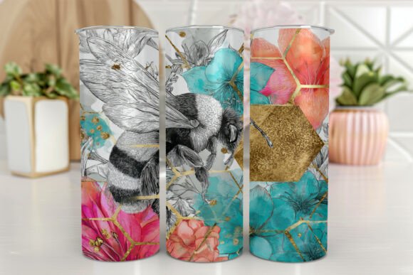 Floral Bee Tumbler Wrap Watercolor