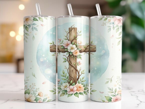 Jesus Cross Flowers Spring Faith Tumbler