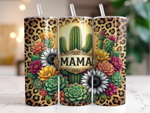 Mama Cactus Floral Leopard Tumbler Wrap