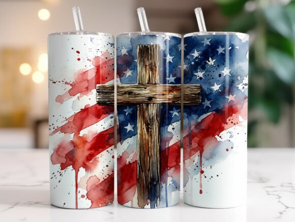 Patriotic Cross American Flag Tumbler