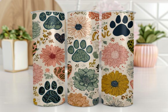 Paw Print Glitter 20 Oz Skinny Tumbler
