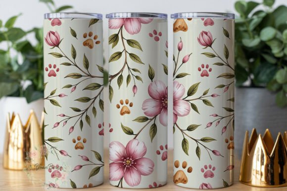 Paw Prints Floral 20oz Tumbler Wrap