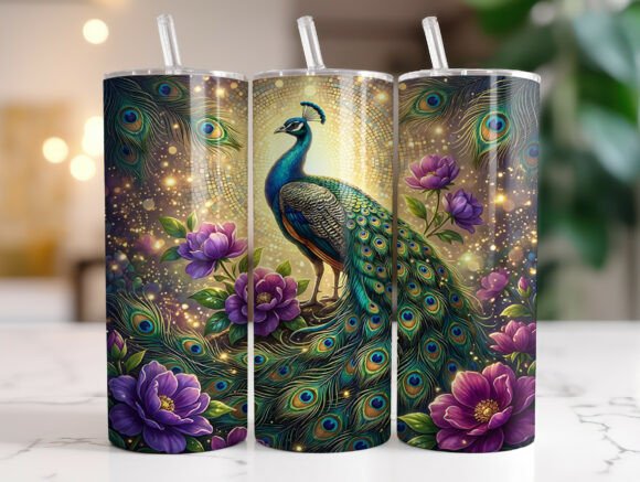 Peacock Glitter Floral Luxury Tumbler
