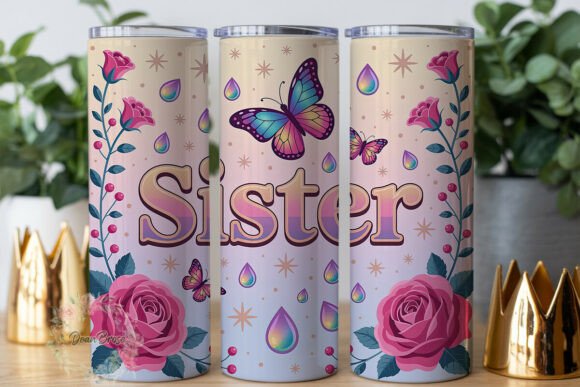 Pink Butterfly Sister 20oz Tumbler Wrap