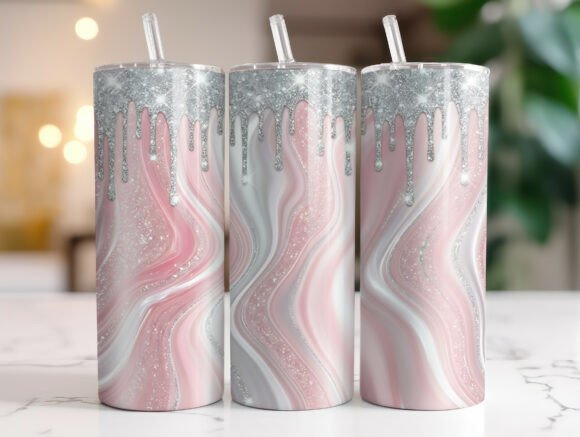Pink Marble Glitter Drip 20oz Tumbler