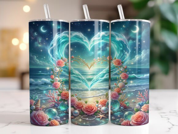 Romantic Ocean Heart Roses Tumbler Wrap