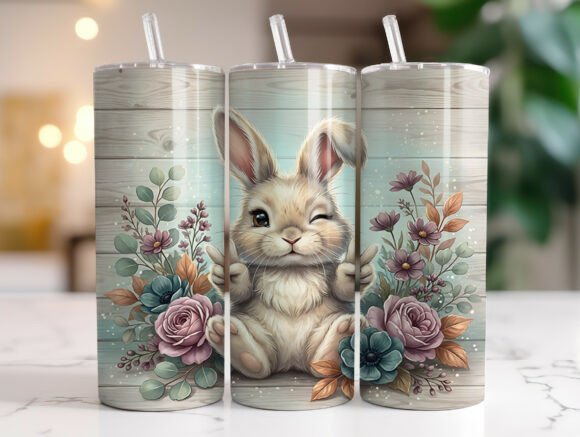 Rustic Floral Bunny 20oz Tumbler Wrap