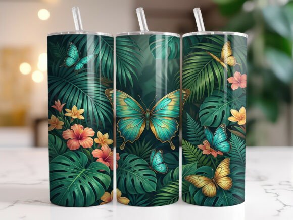 Tropical Butterfly Floral Tumbler Wrap