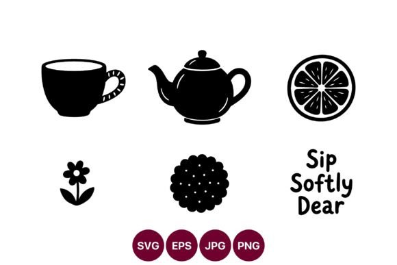 Vector Art Icons of Tea Cup Teapot
